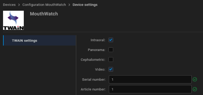 VisionX device settings